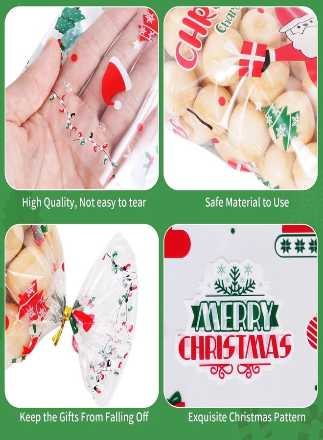 BBPOOL Christmas Treat Bags, 150pcs Cellophane Cookies Candy Goody Bags with Twist Ties for Christmas Party Supplies - Image 3